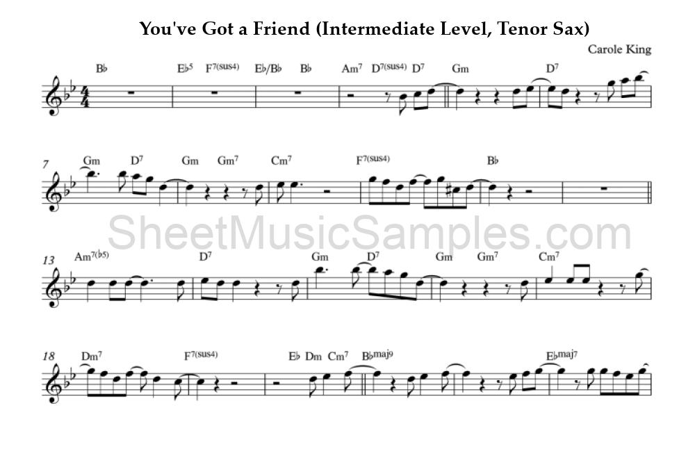 You've Got a Friend (Intermediate Level, Tenor Sax)