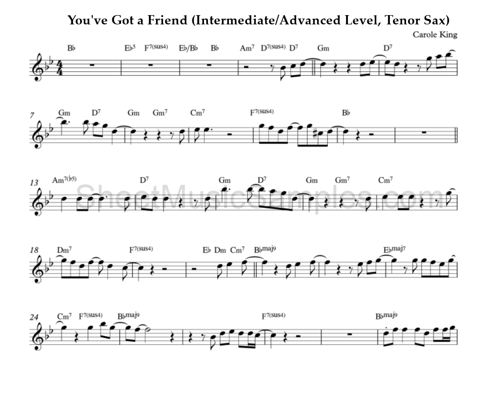 You've Got a Friend (Intermediate/Advanced Level, Tenor Sax)