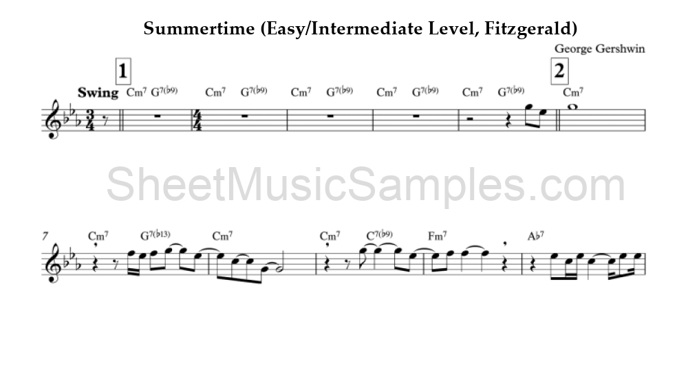 Summertime (Easy/Intermediate Level, Fitzgerald)