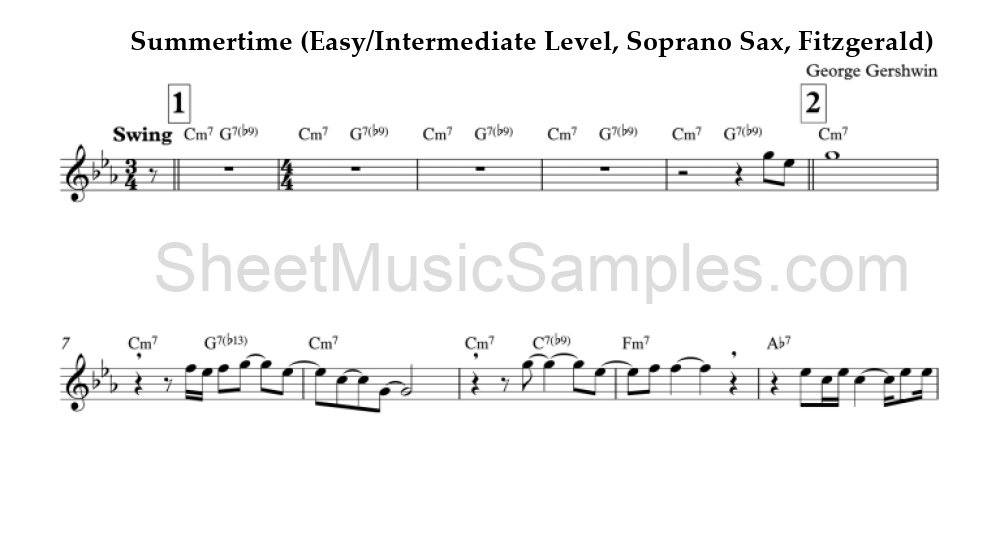 Summertime (Easy/Intermediate Level, Soprano Sax, Fitzgerald)