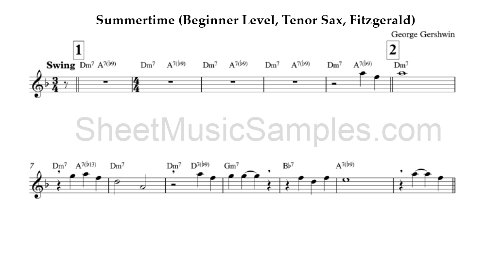 Summertime (Beginner Level, Tenor Sax, Fitzgerald)