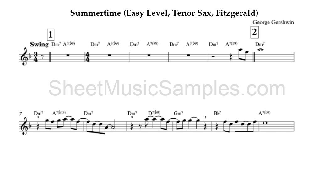 Summertime (Easy Level, Tenor Sax, Fitzgerald)