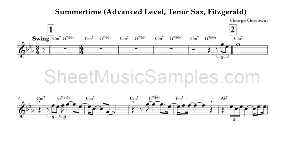 Summertime (Advanced Level, Tenor Sax, Fitzgerald)