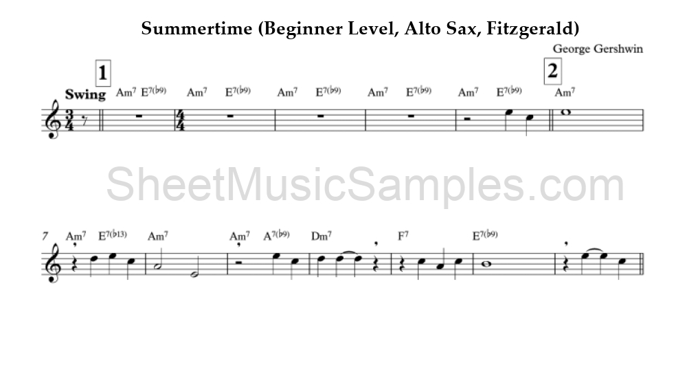 Summertime (Beginner Level, Alto Sax, Fitzgerald)