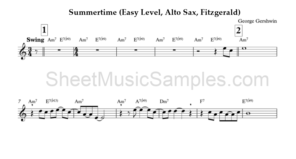 Summertime (Easy Level, Alto Sax, Fitzgerald)