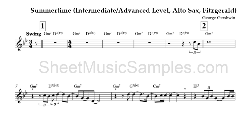 Summertime (Intermediate/Advanced Level, Alto Sax, Fitzgerald)