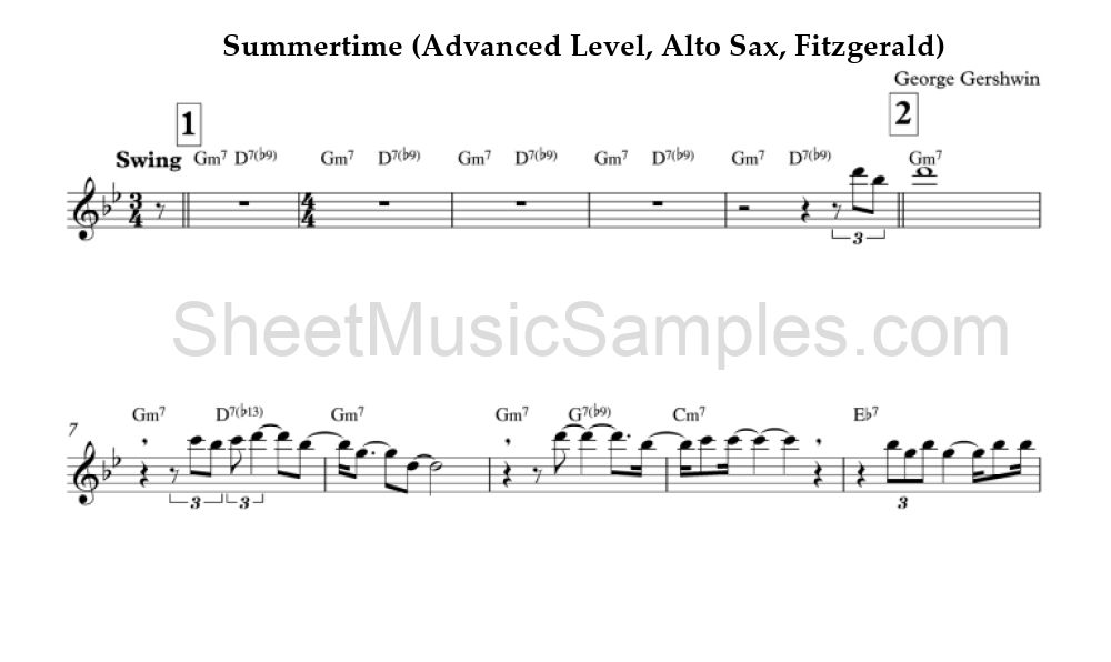 Summertime (Advanced Level, Alto Sax, Fitzgerald)