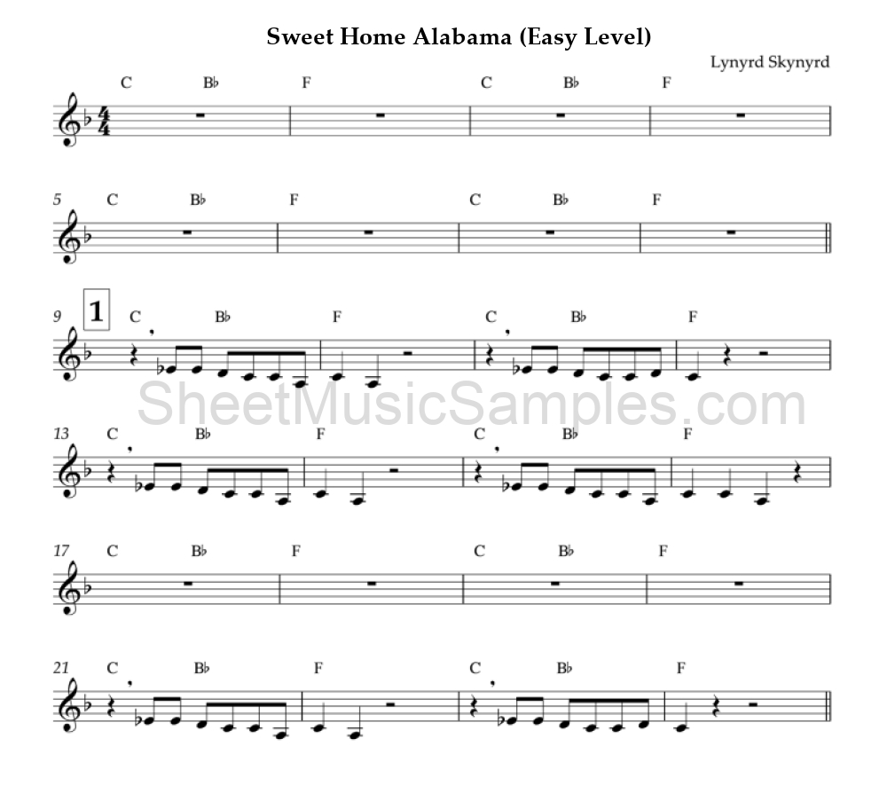 Sweet Home Alabama (Easy Level)