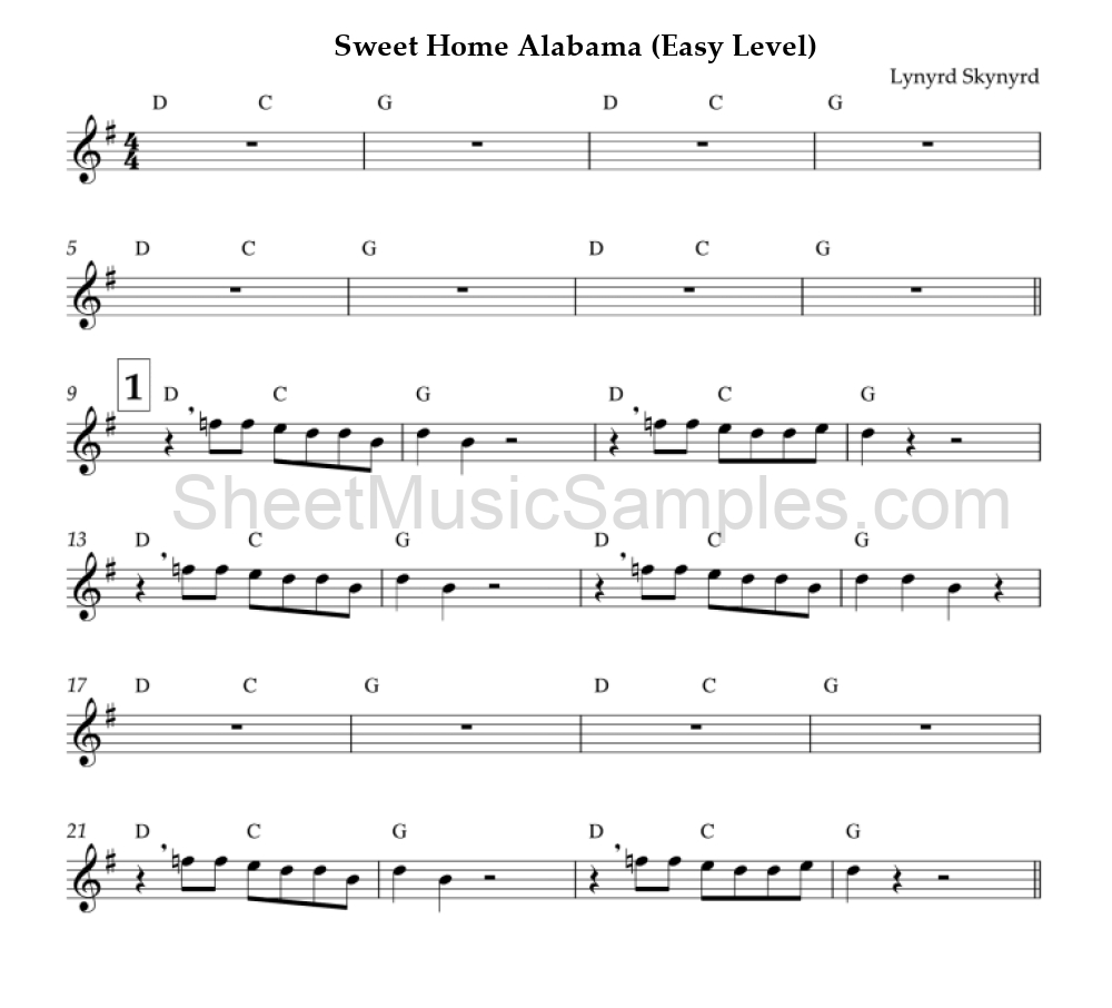 Sweet Home Alabama (Easy Level)