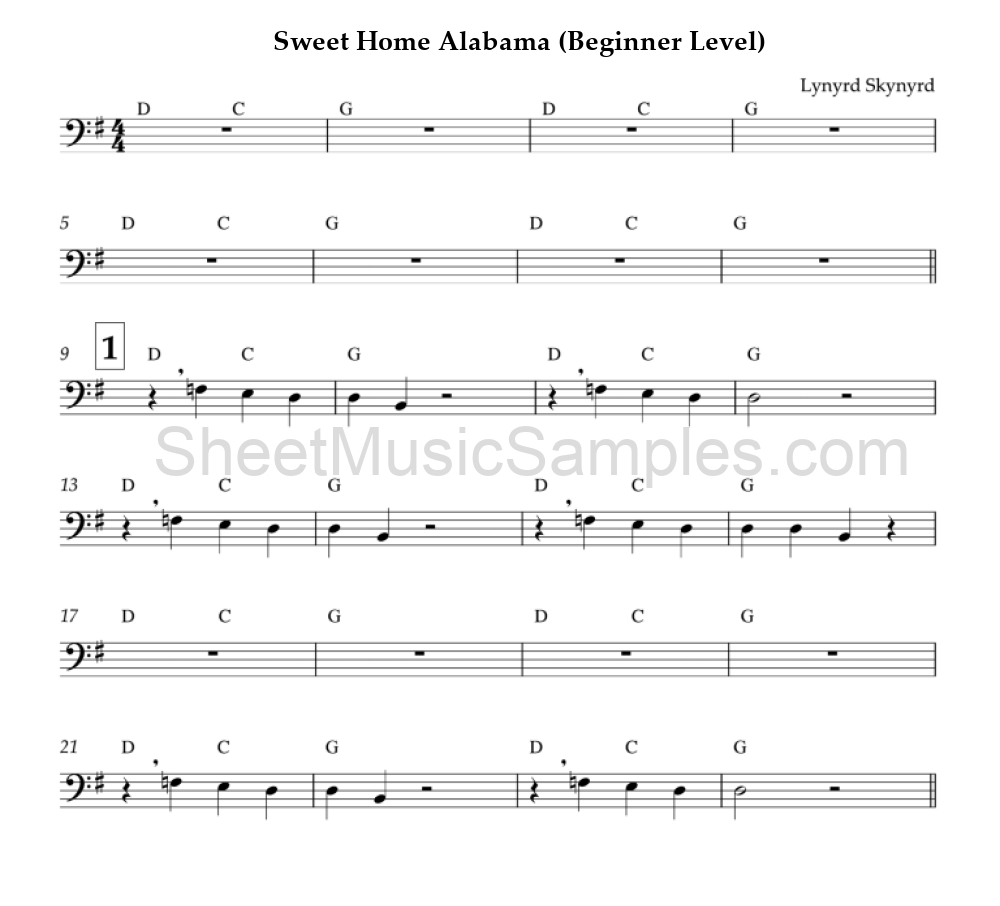 Sweet Home Alabama (Beginner Level)