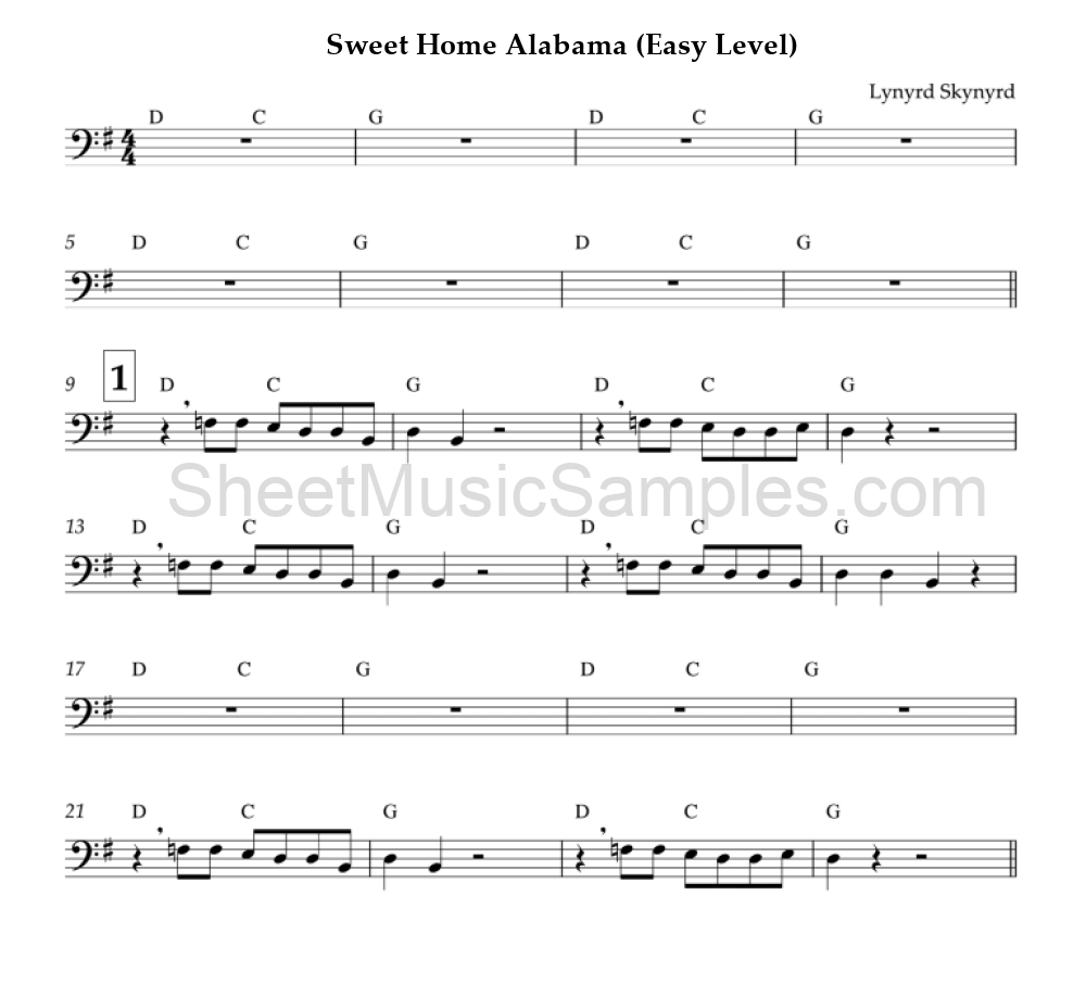 Sweet Home Alabama (Easy Level)