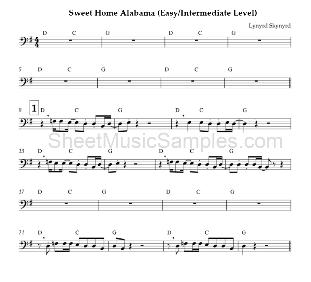 Sweet Home Alabama (Easy/Intermediate Level)