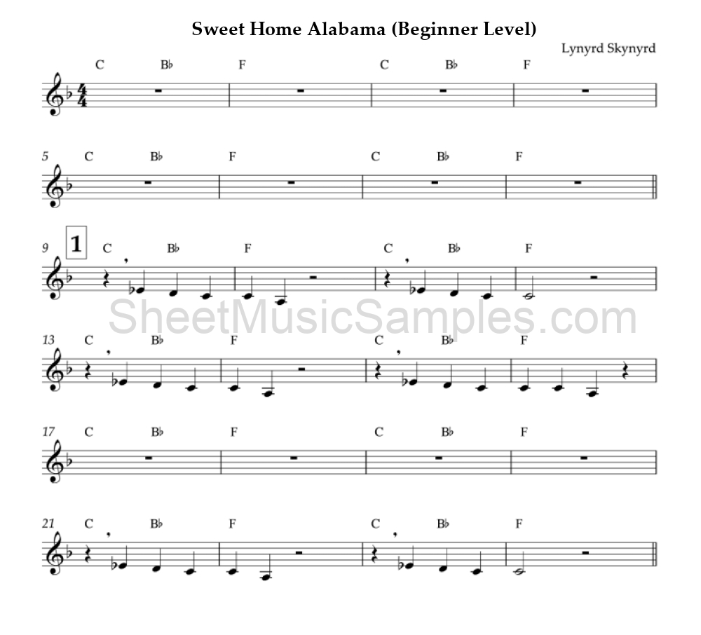 Sweet Home Alabama (Beginner Level)