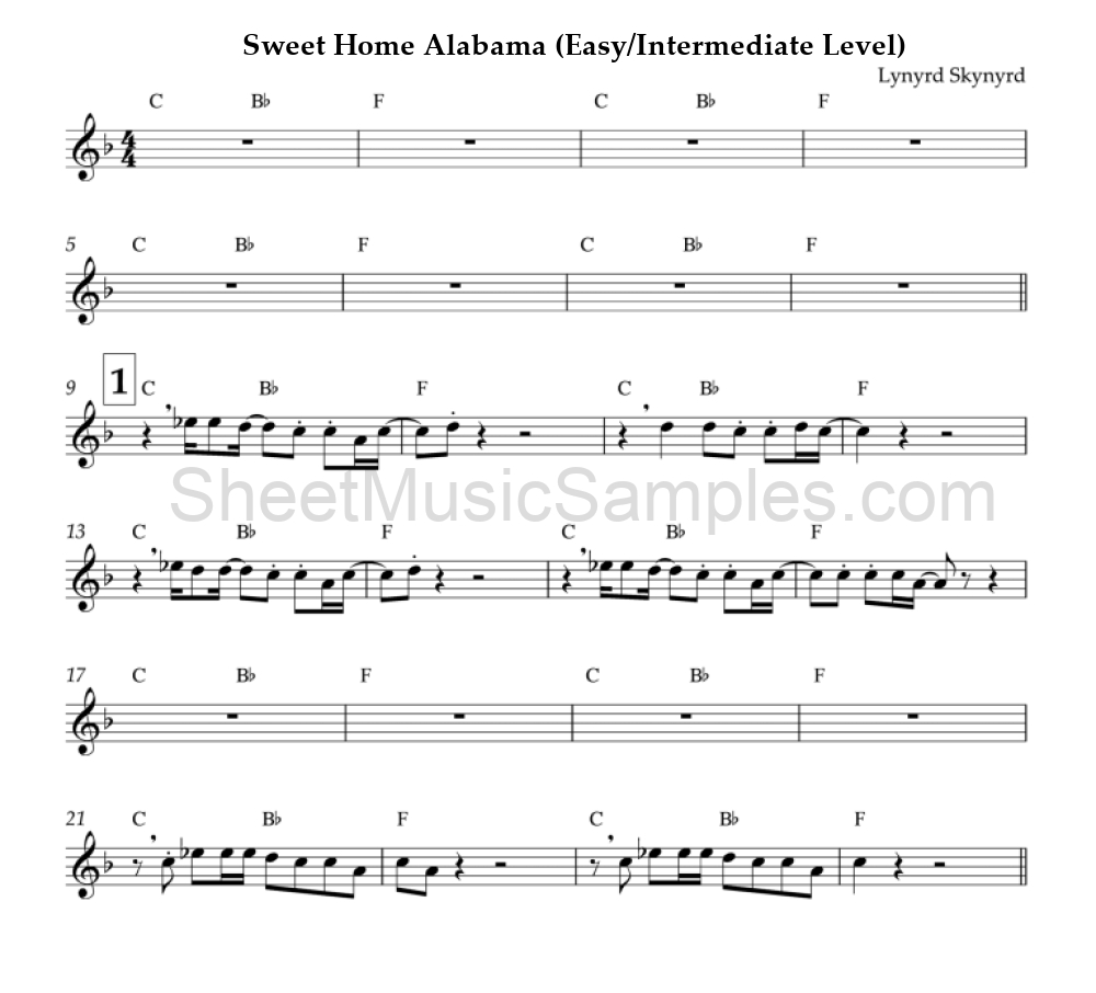 Sweet Home Alabama (Easy/Intermediate Level)