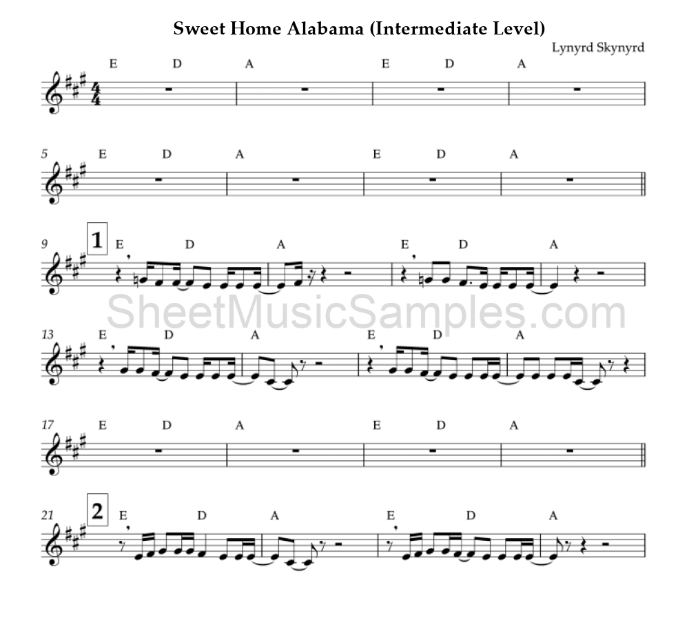 Sweet Home Alabama (Intermediate Level)