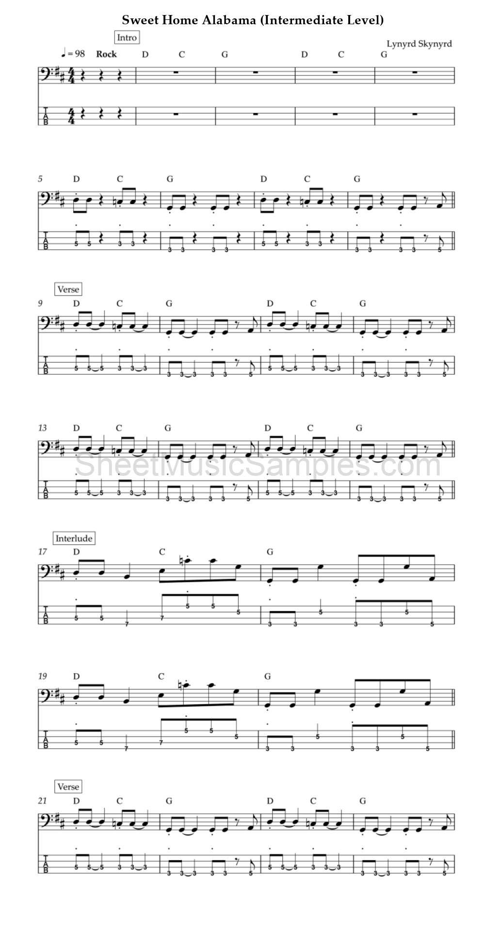 Sweet Home Alabama (Intermediate Level)