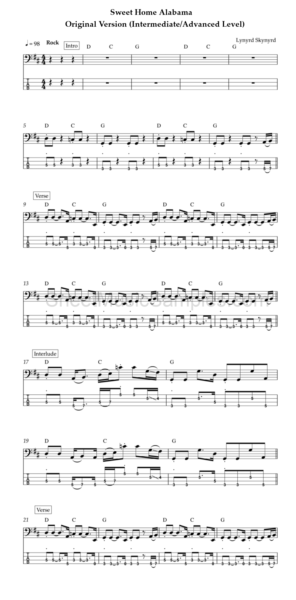 Sweet Home Alabama - Original Version (Intermediate/Advanced Level)