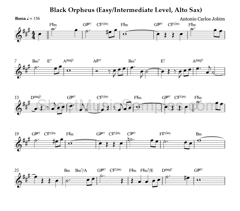 Black Orpheus (Easy/Intermediate Level, Alto Sax)