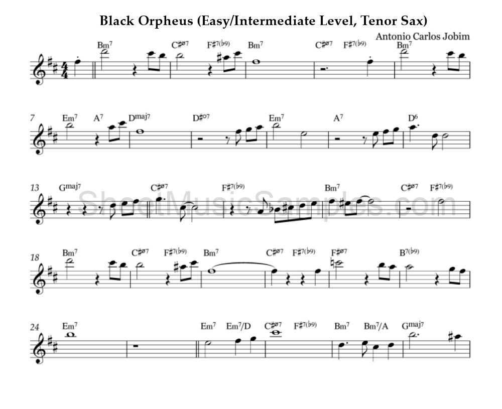 Black Orpheus (Easy/Intermediate Level, Tenor Sax)