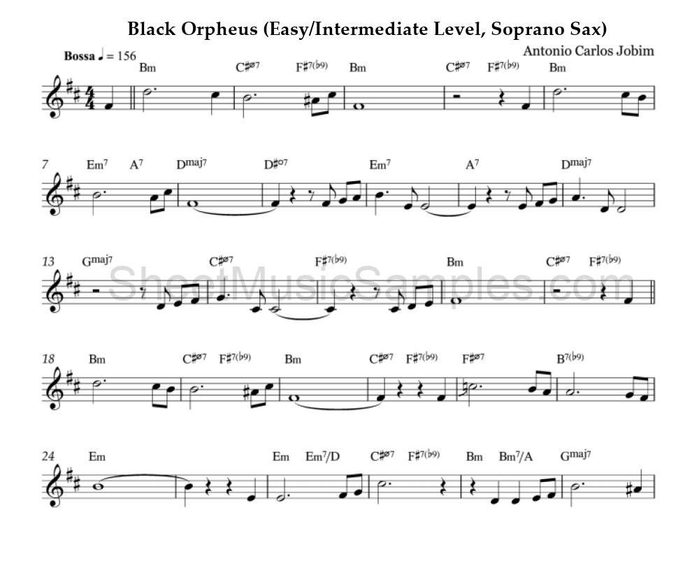 Black Orpheus (Easy/Intermediate Level, Soprano Sax)