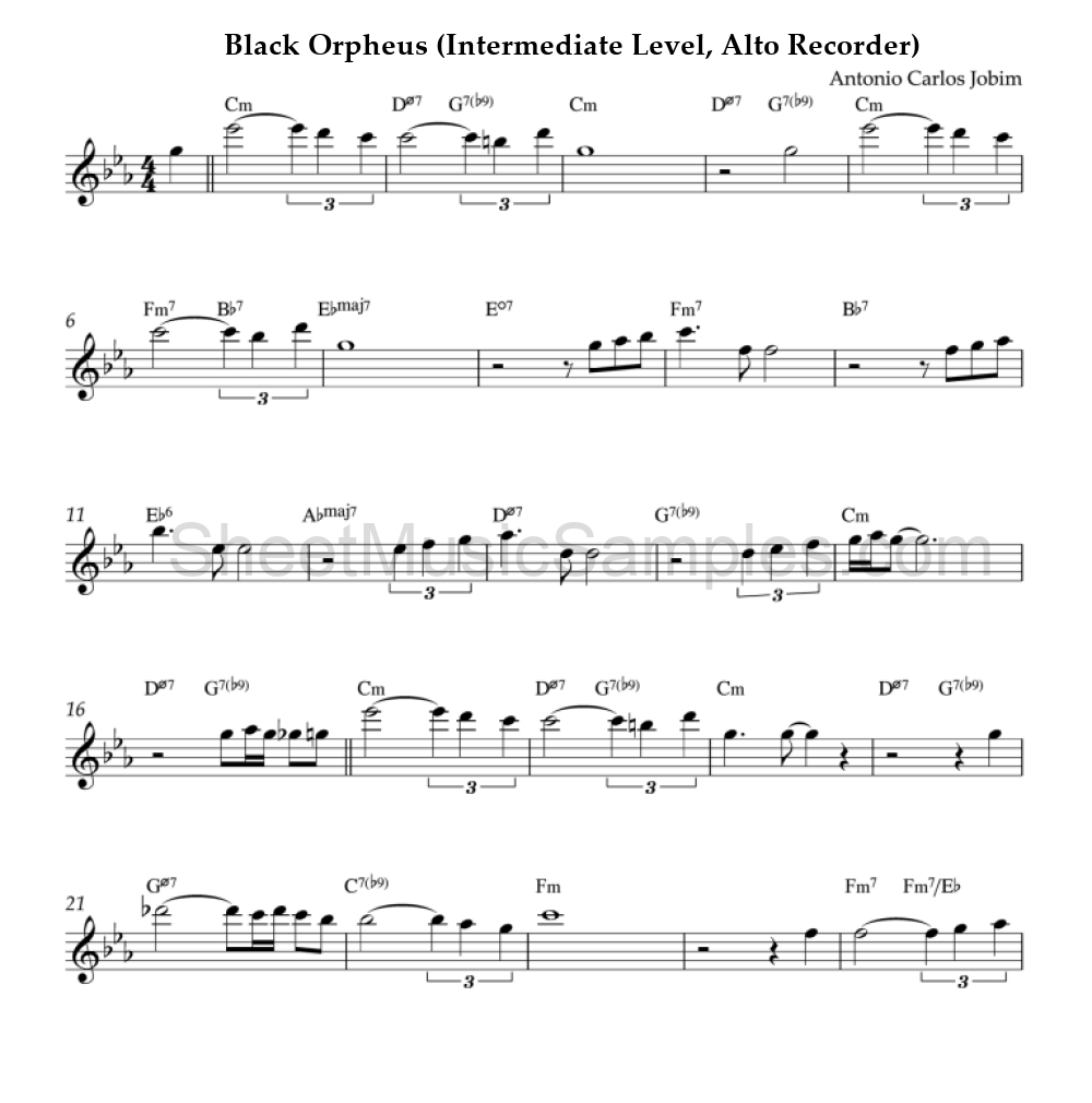 Black Orpheus (Intermediate Level, Alto Recorder)