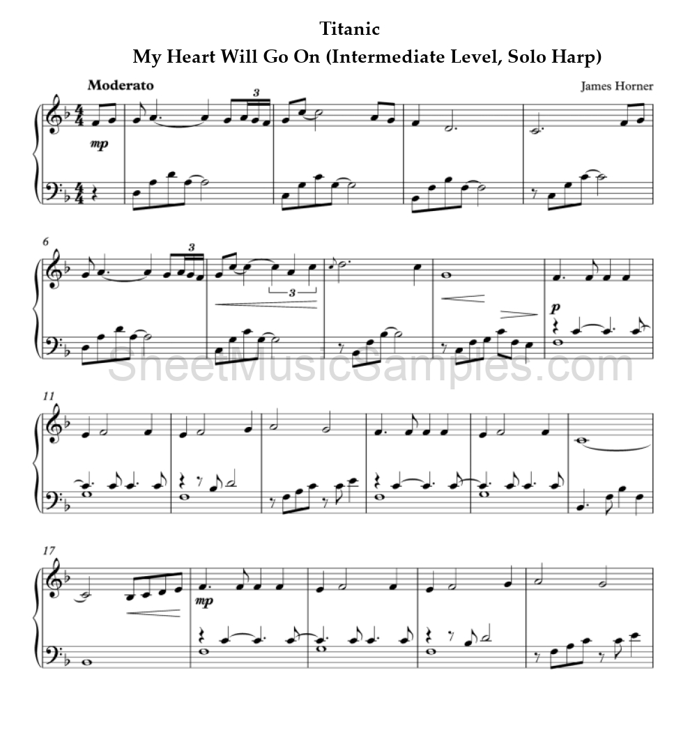 Titanic - My Heart Will Go On (Intermediate Level, Solo Harp)