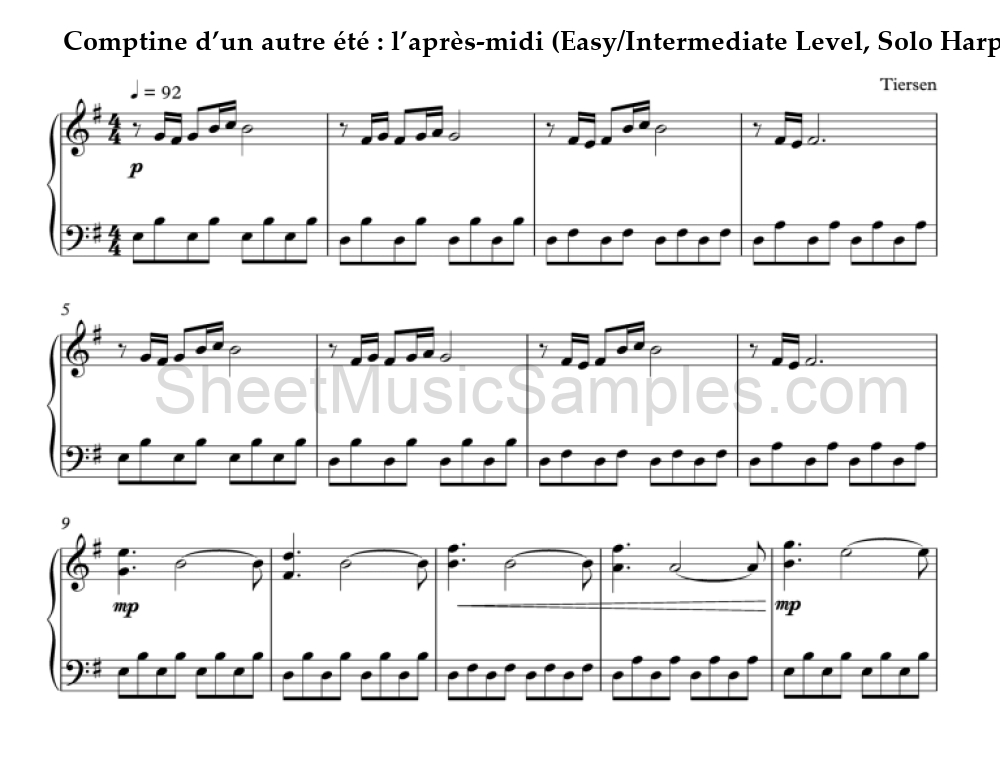 Comptine d’un autre été : l’après-midi (Easy/Intermediate Level, Solo Harp)