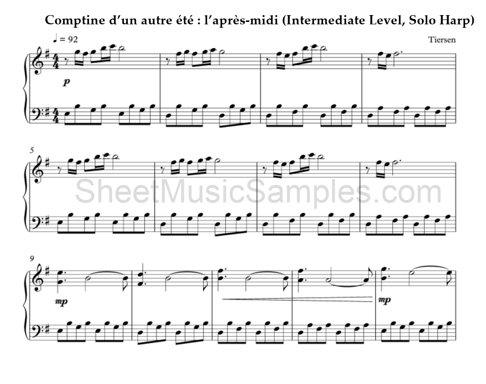 Comptine d’un autre été : l’après-midi (Intermediate Level, Solo Harp)