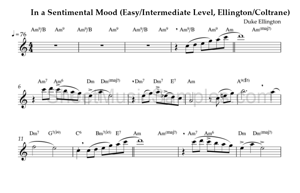 In a Sentimental Mood (Easy/Intermediate Level, Ellington/Coltrane)