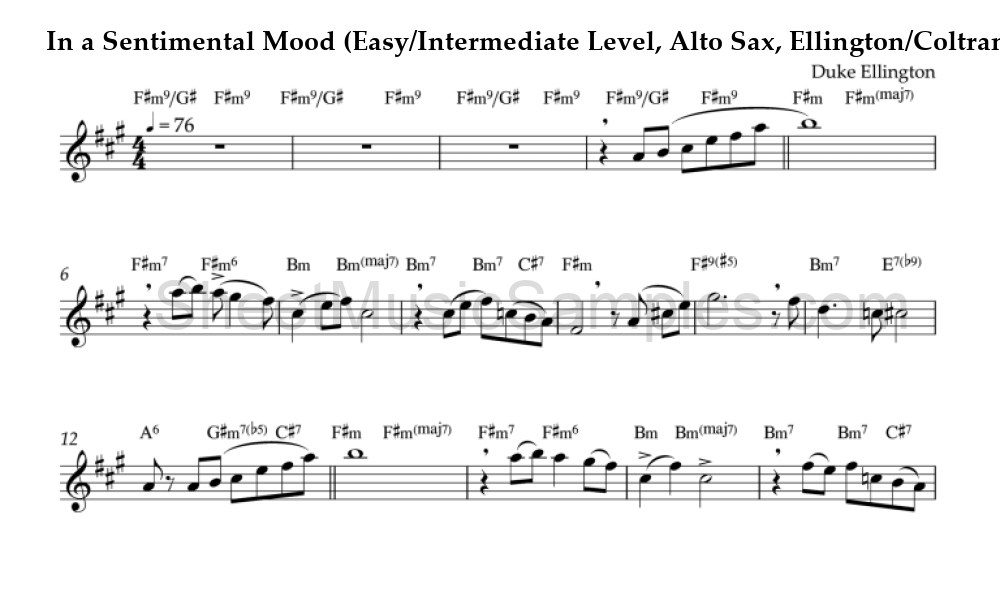 In a Sentimental Mood (Easy/Intermediate Level, Alto Sax, Ellington/Coltrane)