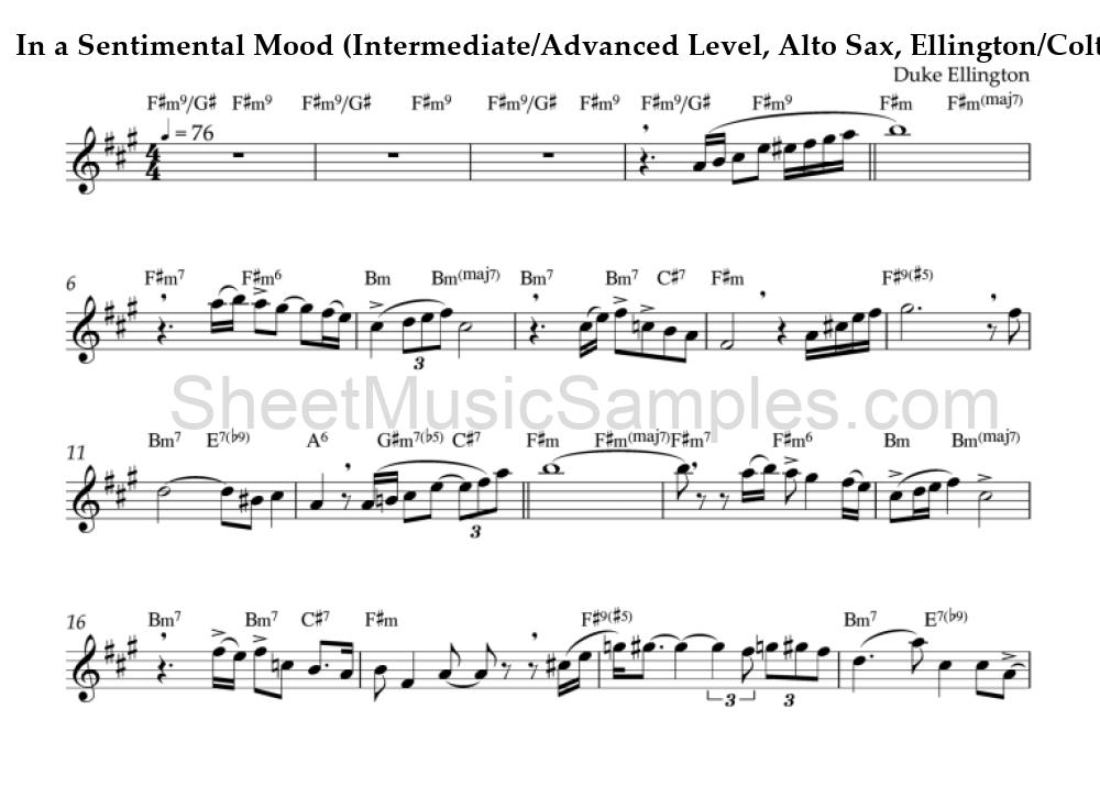 In a Sentimental Mood (Intermediate/Advanced Level, Alto Sax, Ellington/Coltrane)