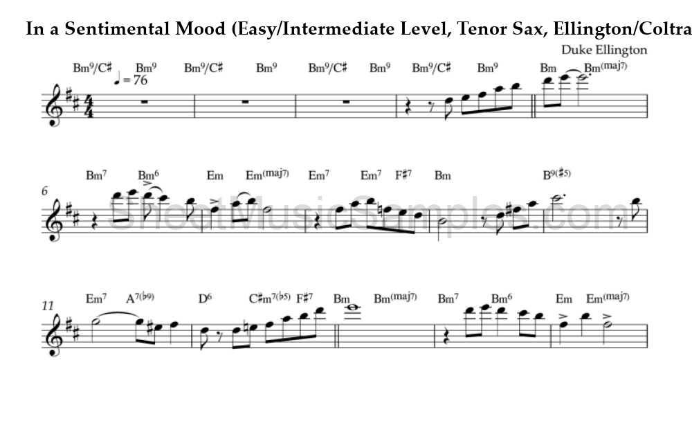 In a Sentimental Mood (Easy/Intermediate Level, Tenor Sax, Ellington/Coltrane)