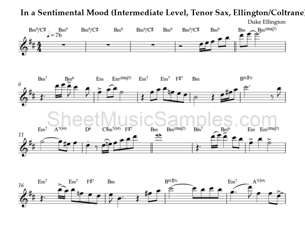 In a Sentimental Mood (Intermediate Level, Tenor Sax, Ellington/Coltrane)