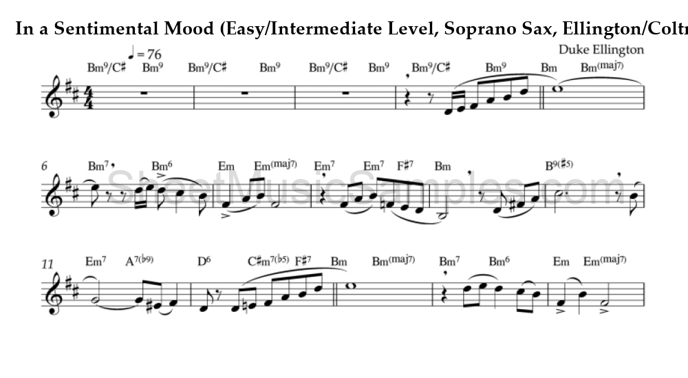 In a Sentimental Mood (Easy/Intermediate Level, Soprano Sax, Ellington/Coltrane)