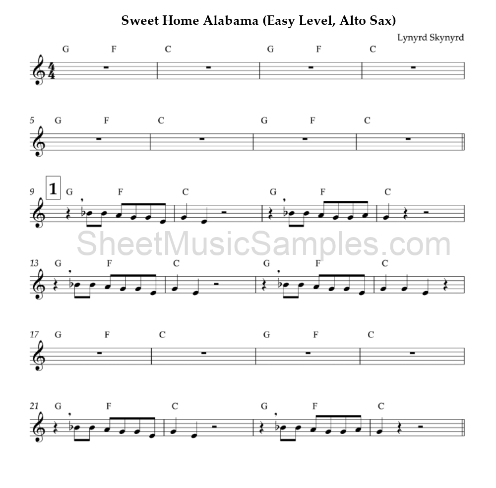 Sweet Home Alabama (Easy Level, Alto Sax)