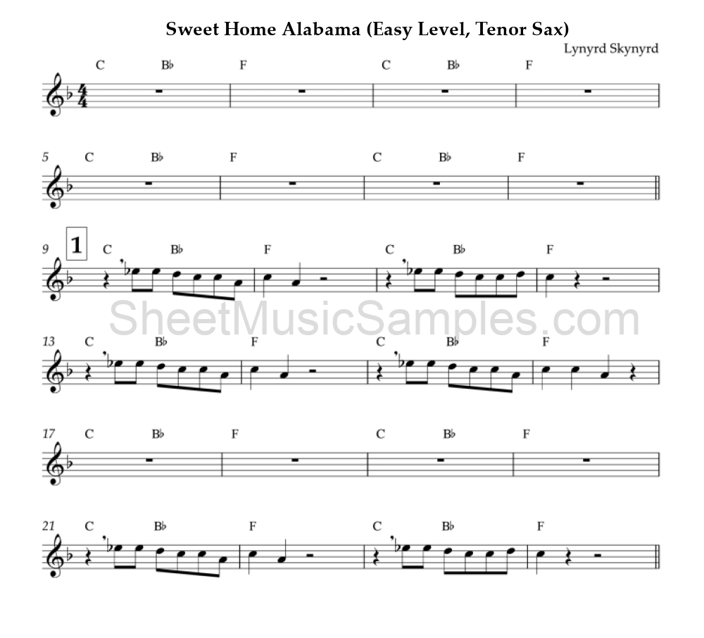 Sweet Home Alabama (Easy Level, Tenor Sax)