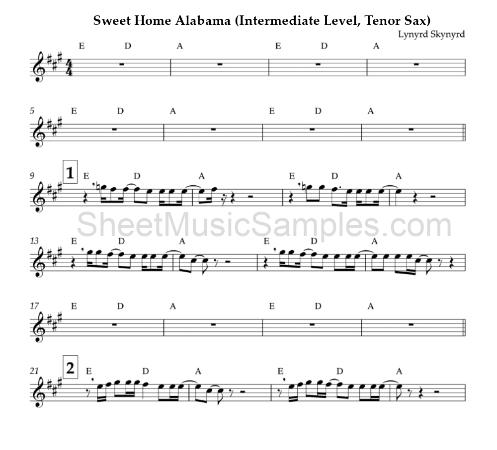 Sweet Home Alabama (Intermediate Level, Tenor Sax)