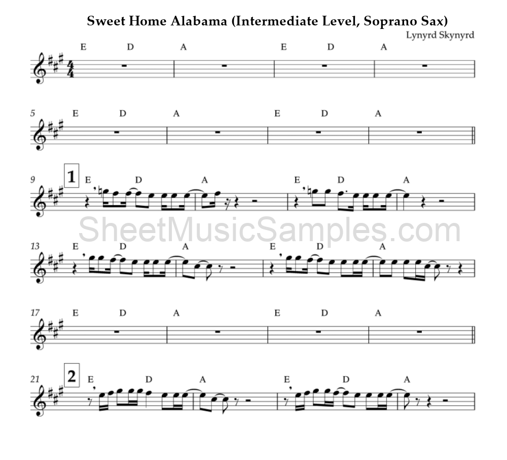 Sweet Home Alabama (Intermediate Level, Soprano Sax)