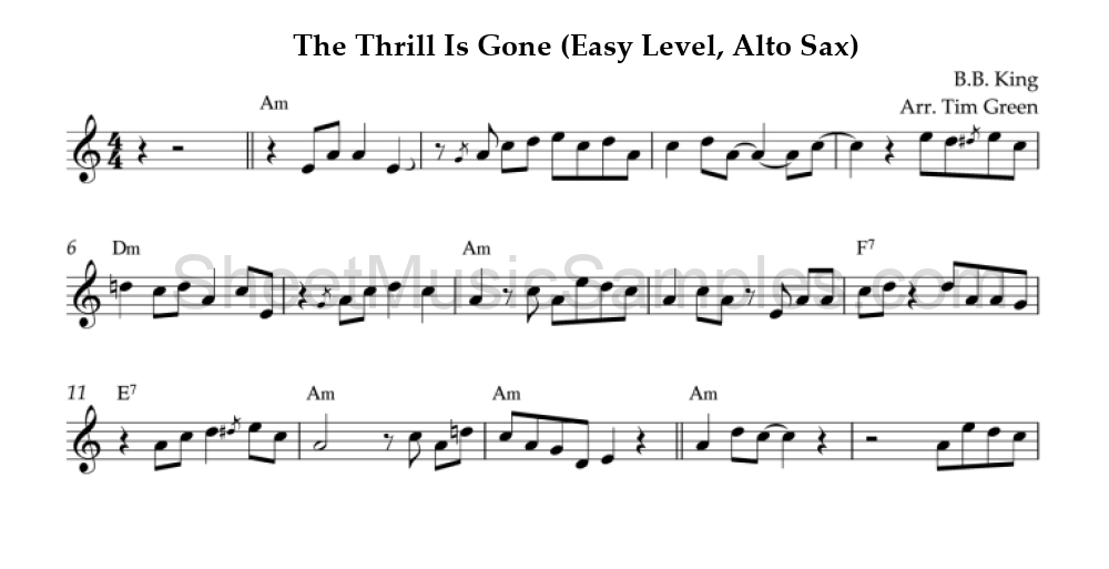 The Thrill Is Gone (Easy Level, Alto Sax)