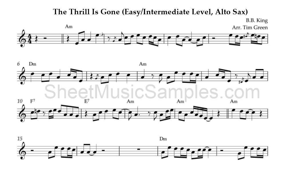 The Thrill Is Gone (Easy/Intermediate Level, Alto Sax)