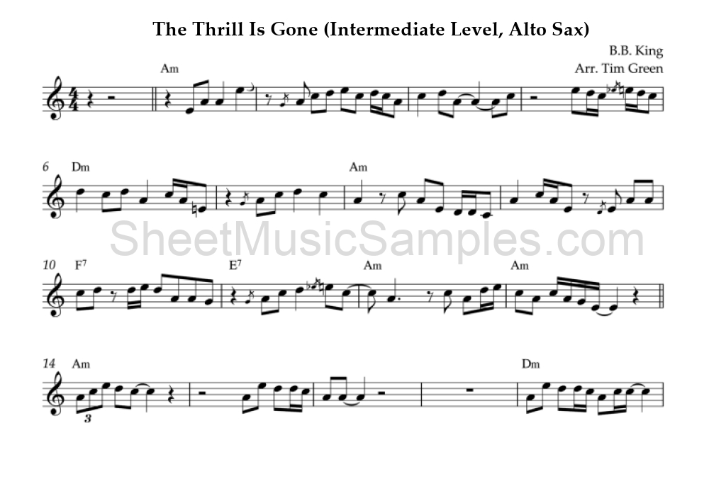 The Thrill Is Gone (Intermediate Level, Alto Sax)