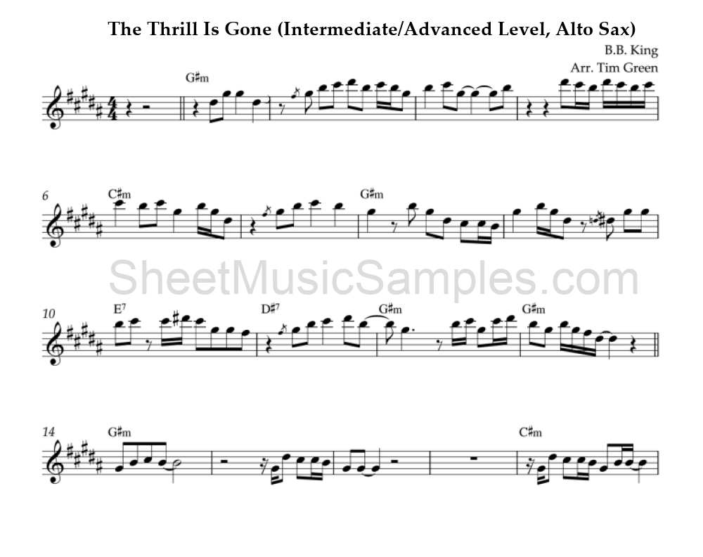 The Thrill Is Gone (Intermediate/Advanced Level, Alto Sax)