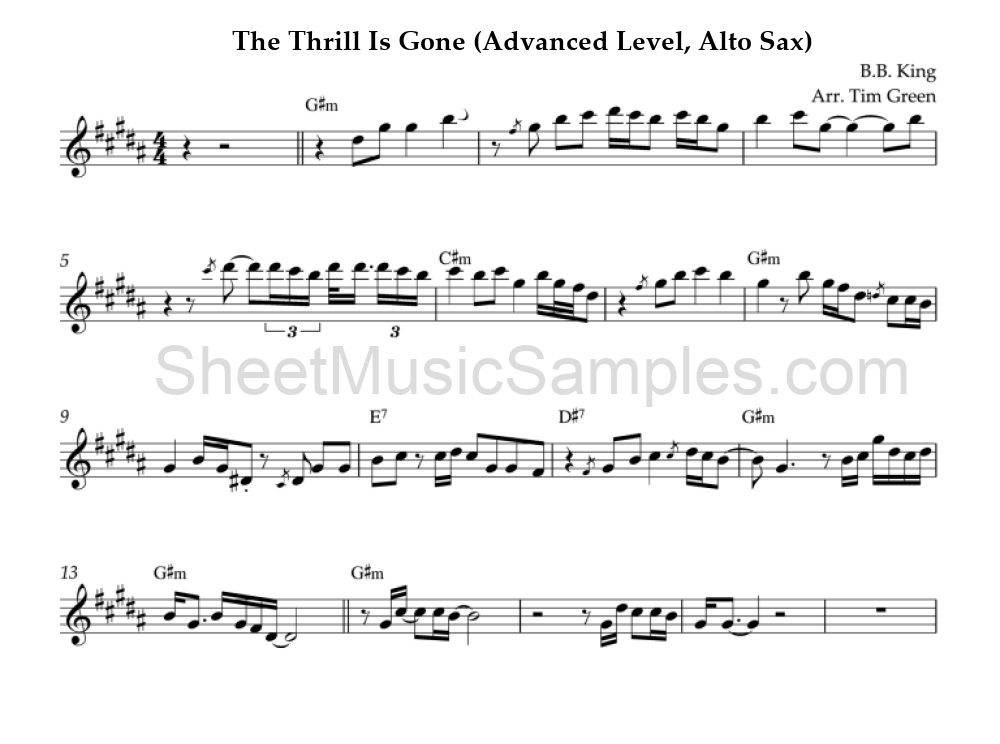 The Thrill Is Gone (Advanced Level, Alto Sax)