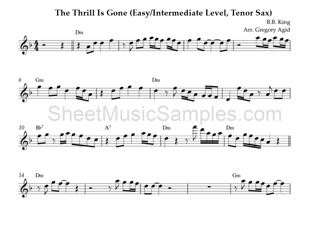 The Thrill Is Gone (Easy/Intermediate Level, Tenor Sax)