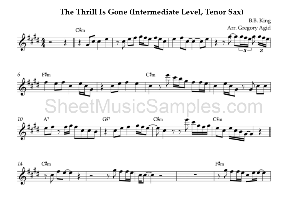 The Thrill Is Gone (Intermediate Level, Tenor Sax)