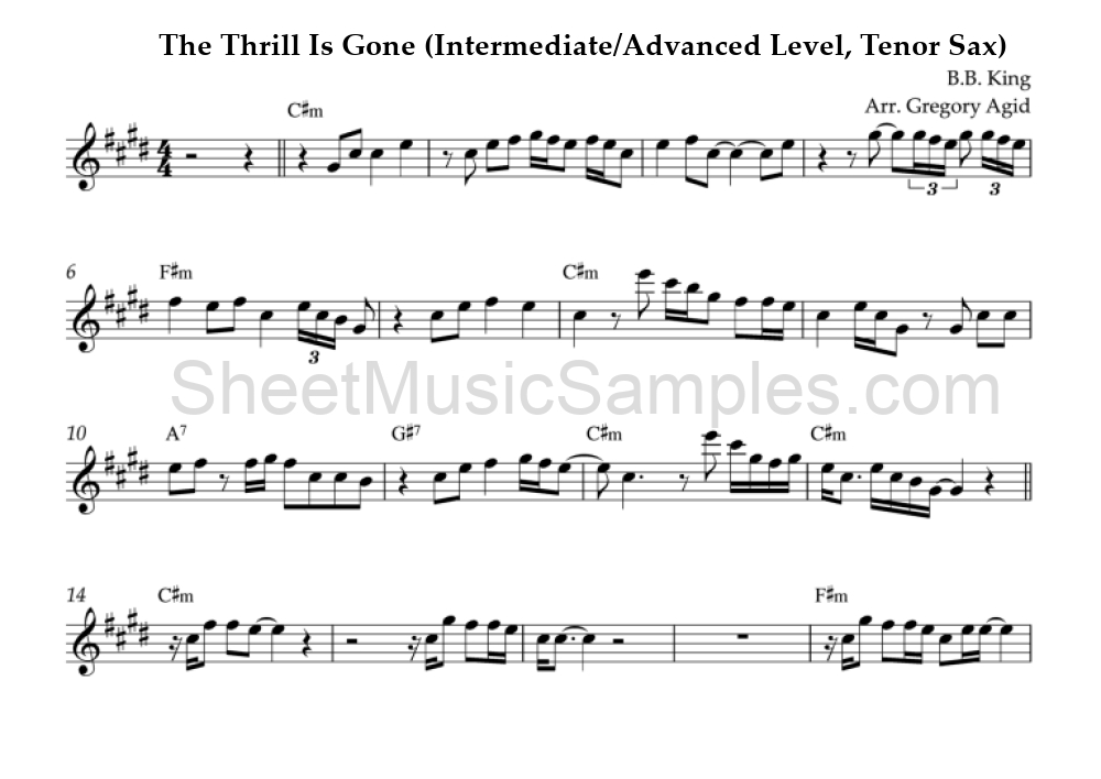 The Thrill Is Gone (Intermediate/Advanced Level, Tenor Sax)