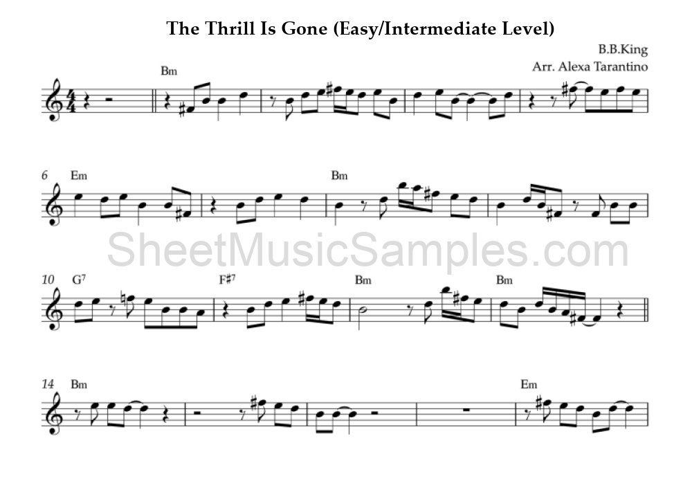 The Thrill Is Gone (Easy/Intermediate Level)