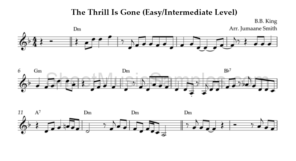 The Thrill Is Gone (Easy/Intermediate Level)