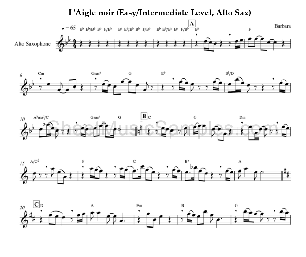 L'Aigle noir (Easy/Intermediate Level, Alto Sax)