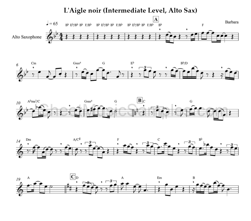 L'Aigle noir (Intermediate Level, Alto Sax)